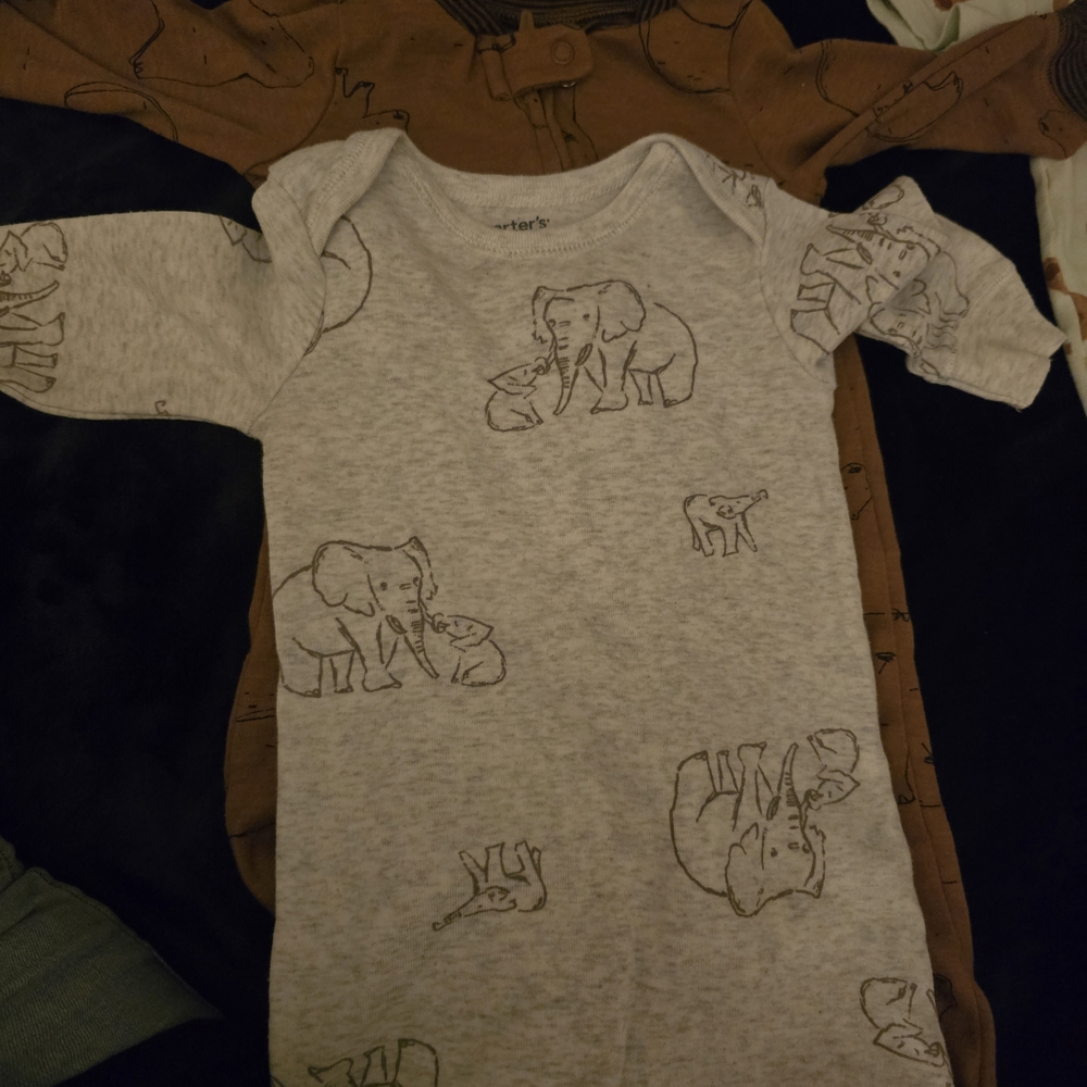 Gray Elephant Print Baby Onesie